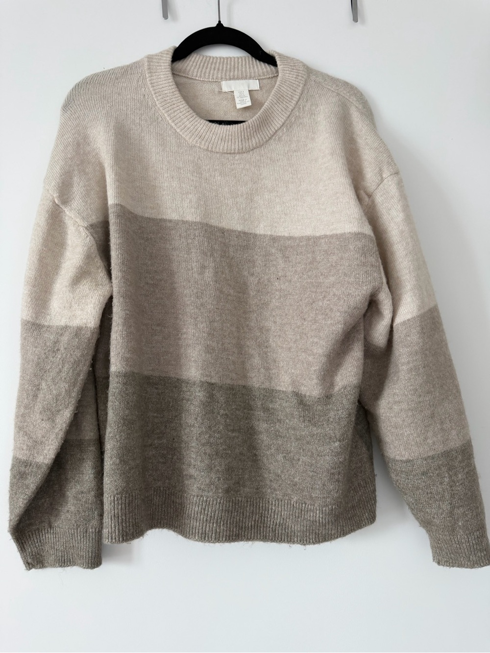 H&M Neutral Tone Colorblock Crewneck Sweater - Beige, Taupe, Olive